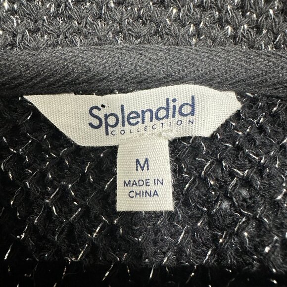 Splendid Sweater Womens Medium Black Knit Silver Sparkle Long Sleeve Ribbed Hem - Picture 4 of 7
